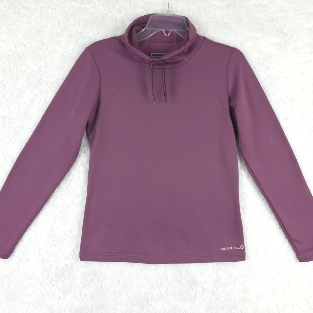 Merrell Sweatshirt Womens Pullover Cowl Neck Floral Embroidered Logo Purple S